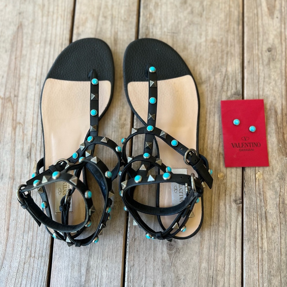 Valentino Rockstud black calfskin flat flip-flop sandal